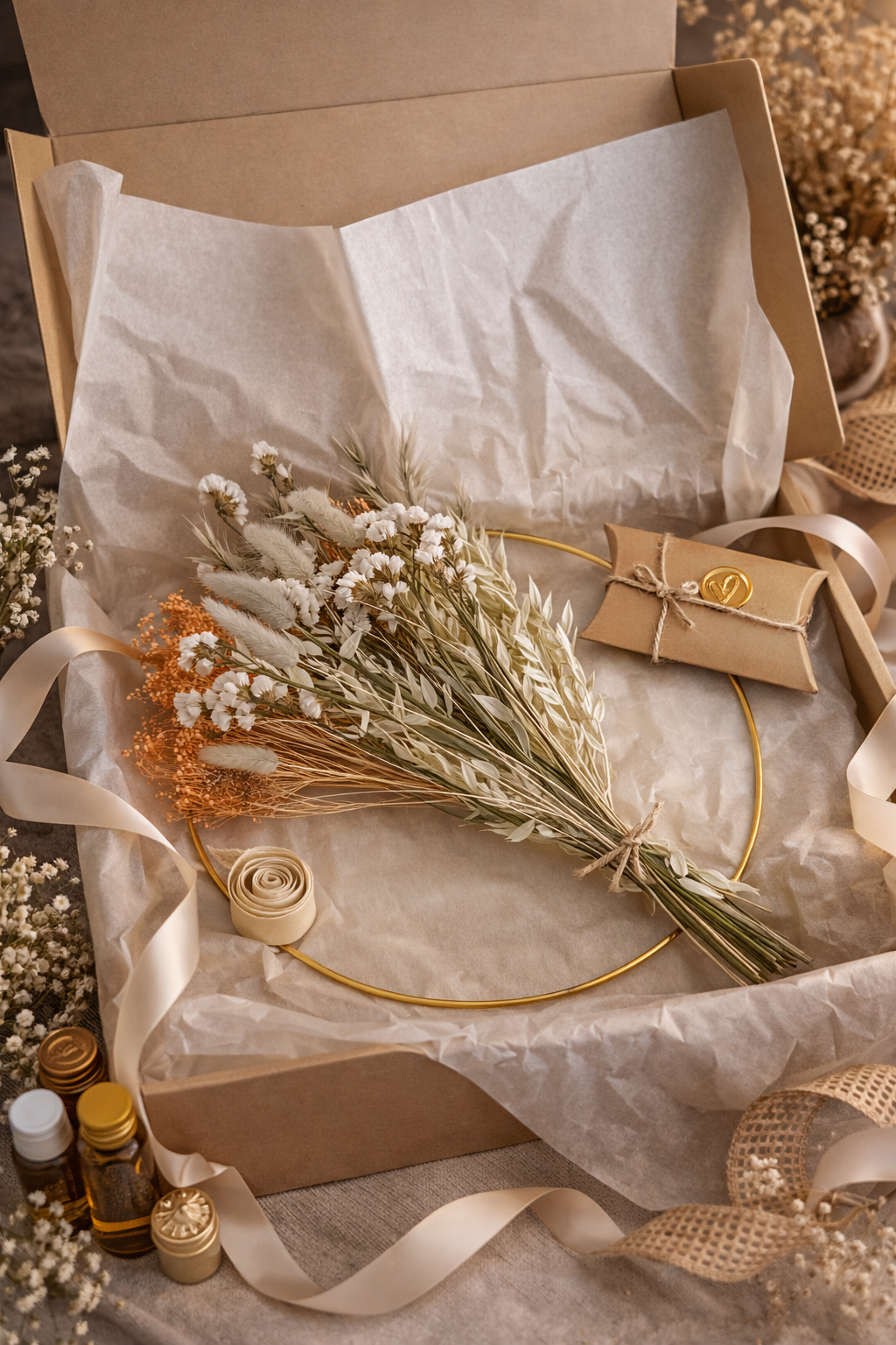 Kit couronne fleurs séchées – Signature dorée
